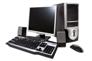 desktop computer with lcd monitor, keyboard, speaker and mouse, desktop computer with lcd monitor, keyboard, speaker and mouse,