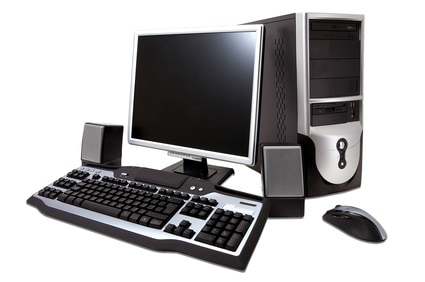 desktop computer with lcd monitor, keyboard, speaker and mouse, desktop computer with lcd monitor, keyboard, speaker and mouse,